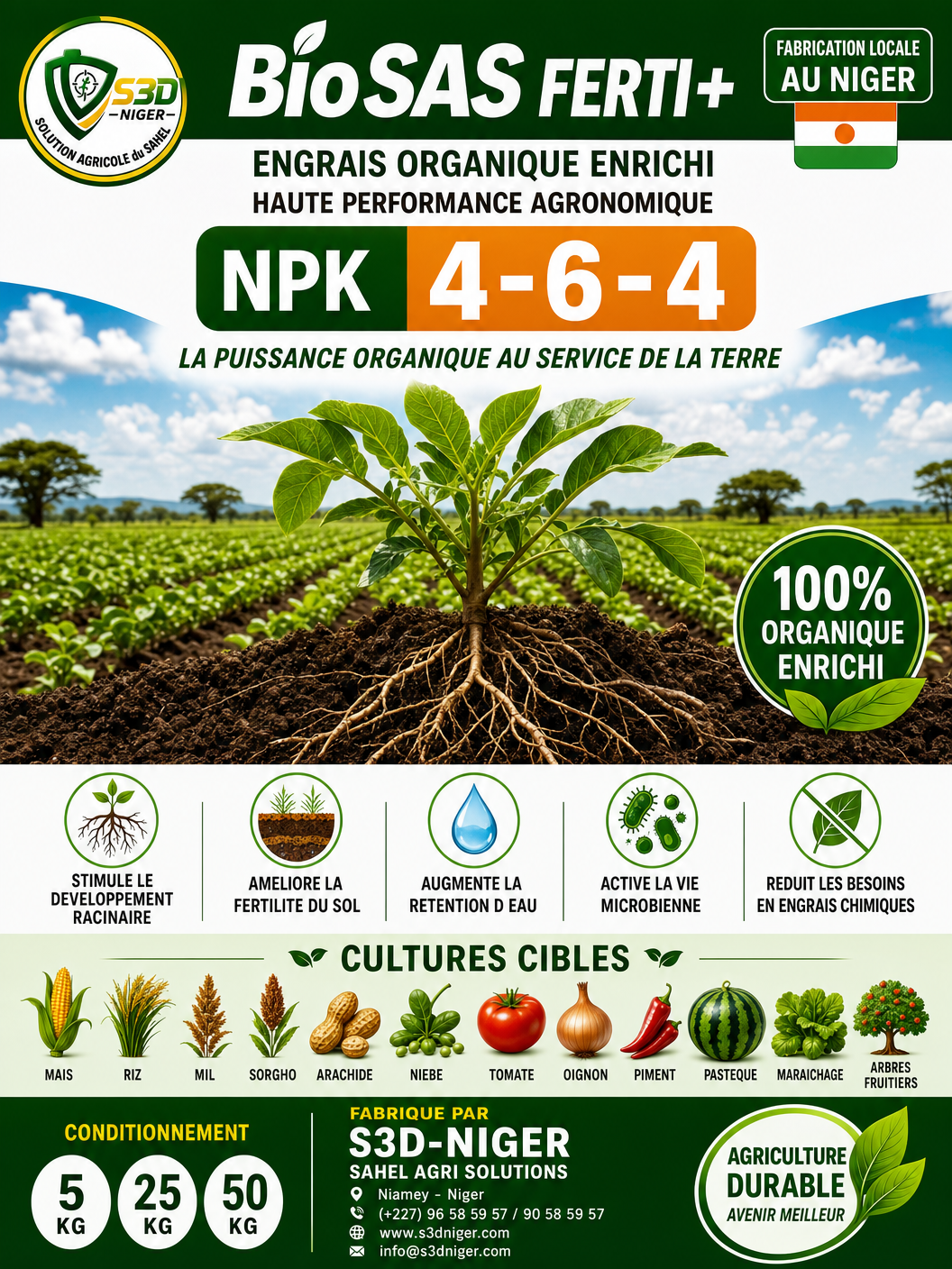 BioSAS Ferti+ NPK 4-6-4 — Détails produit et cultures cibles